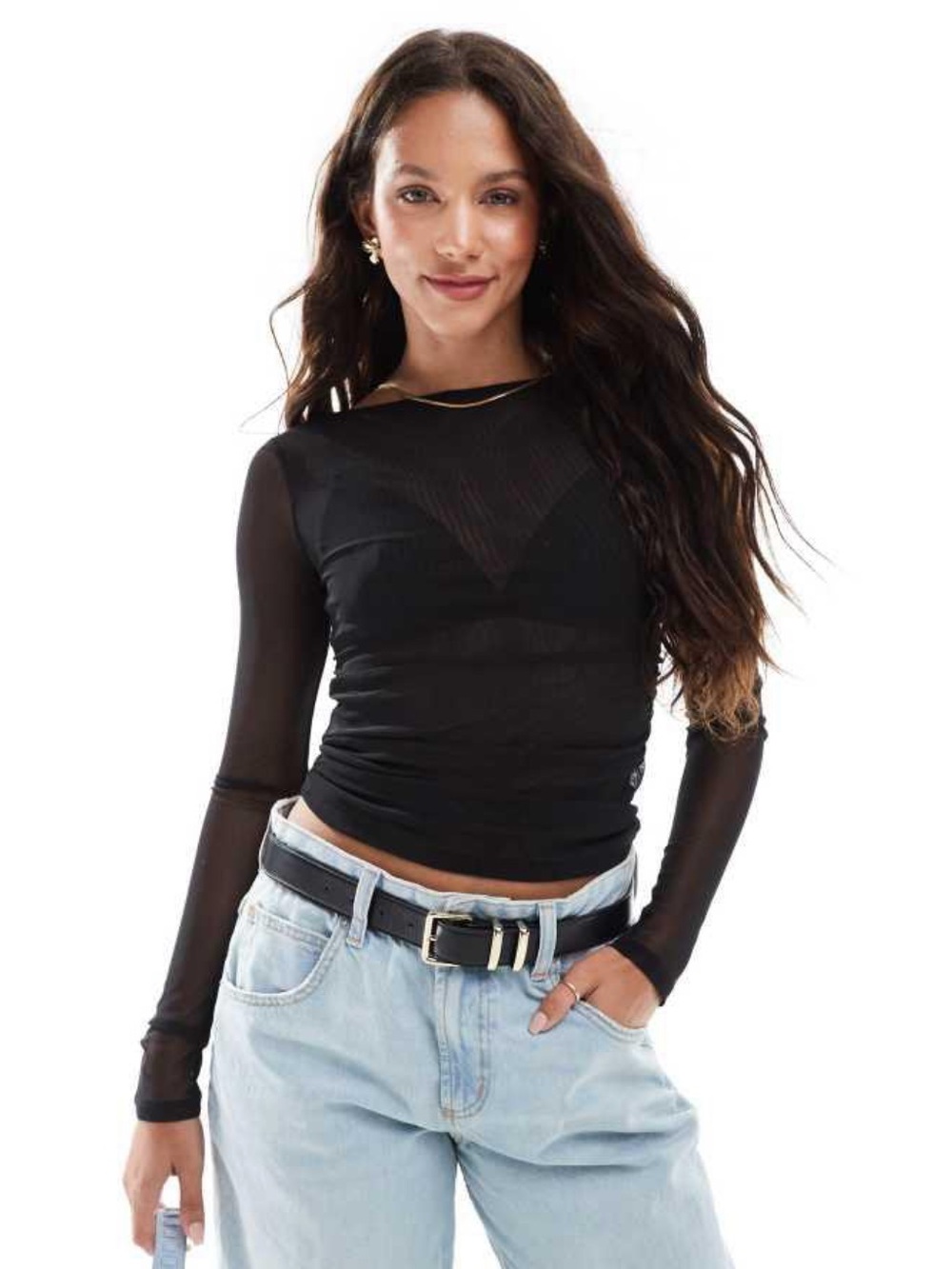 Cotton On Black Sheer Long-Sleeve Mesh Top
